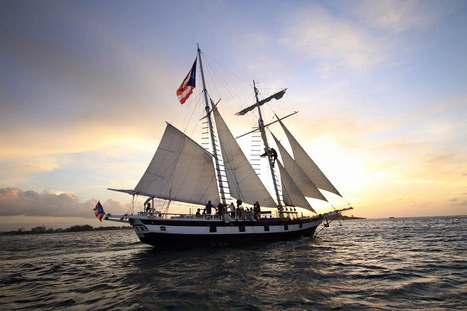 Traditional sailing schooner in San Juan harbor